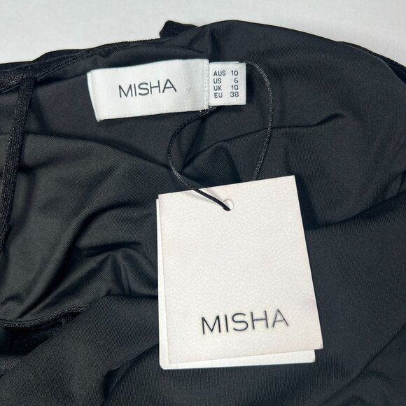 NWT Misha Adara Black Bodycon Midi Dress Stretch Strappy Cut-Outs Size 6 - Picture 8 of 16